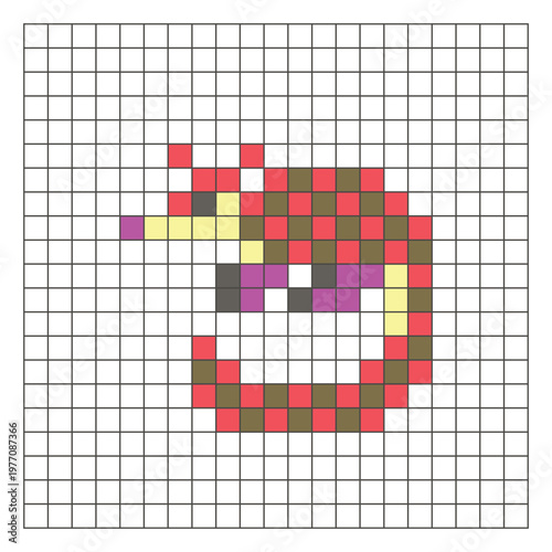 A flat pixel design made of geometric square color blocks on a clean grid layout. Pixel art pangolin