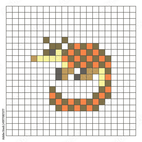 A flat pixel design made of geometric square color blocks on a clean grid layout. Pixel art pangolin
