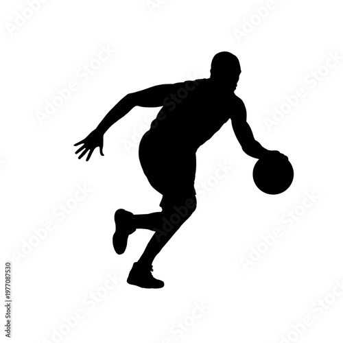 Basketball player dribbling ball silhouette -  vector illustration