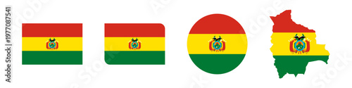 bolivia circular, bolivia rectangular, and bolivia map flag flat icon