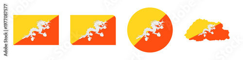 bhutan circular, bhutan rectangular, and bhutan map flag flat icon