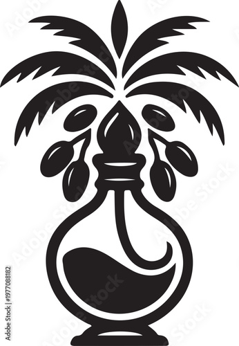 Minimalist Palm Tree Silhouette with Date Fruit and Decorative Glass Jar Vector Illustration