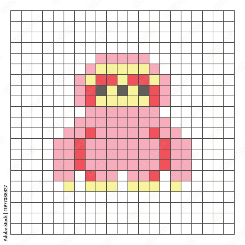 Fototapeta premium A flat pixel design made of geometric square color blocks on a clean grid layout. Pixel art sloth