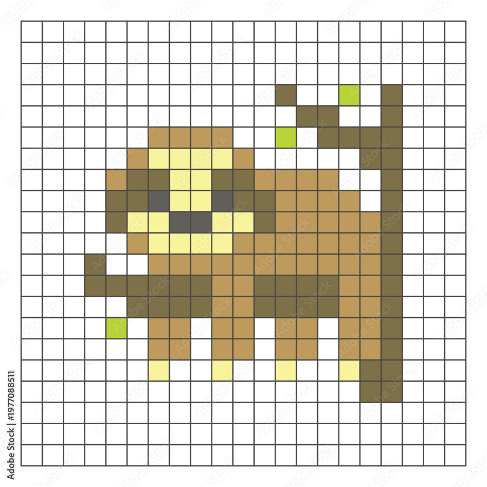 Fototapeta premium A flat pixel design made of geometric square color blocks on a clean grid layout. Pixel art sloth