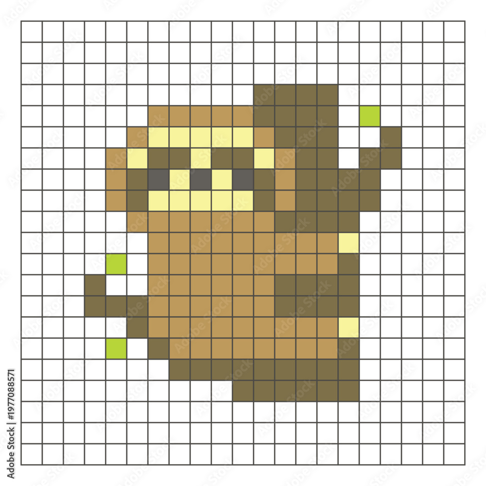Fototapeta premium A flat pixel design made of geometric square color blocks on a clean grid layout. Pixel art sloth