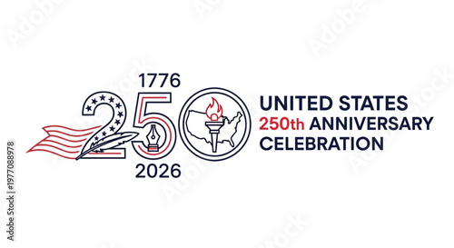 United states 250th anniversary celebration logo with patriotic symbols and dates