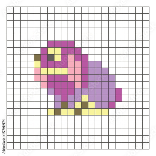 A flat pixel design made of geometric square color blocks on a clean grid layout. Pixel art rabbit