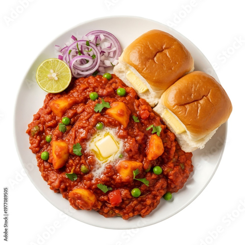 A plate of pav bhaji with butter on top