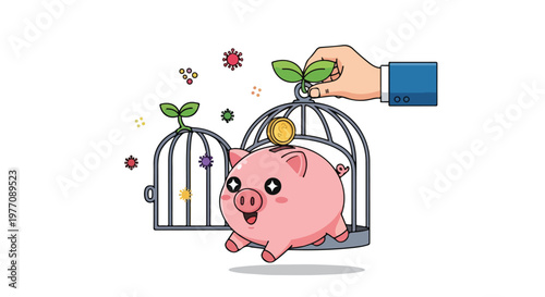 Concept of freeing a pig from a cage symbolizing animal rescue and animal rights awareness