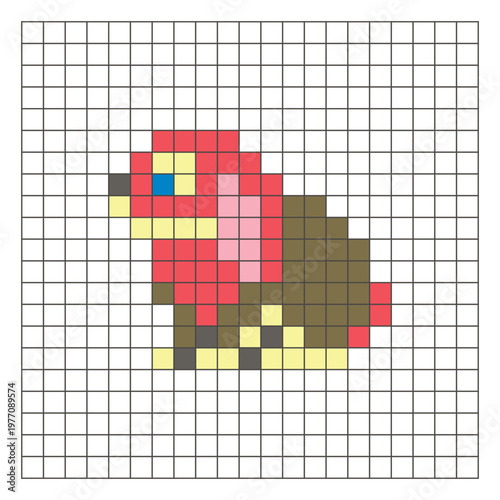A flat pixel design made of geometric square color blocks on a clean grid layout. Pixel art rabbit