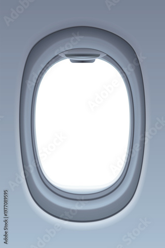 Modern aircraft interior featuring oval window frames. Quiet airplane interior showcasing rounded window