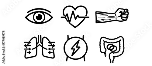 Monochrome Physiological Stress Reaction Icon Pack Body Response Symbols