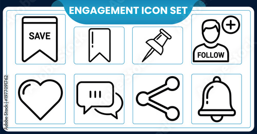Engagement icon set social media interaction and user activityEngagement icon set social media interaction and user activity