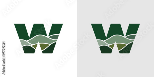 Tableau sur toile A clean, modern logo design featuring the letter 'W' creatively filled with a stylized landscape