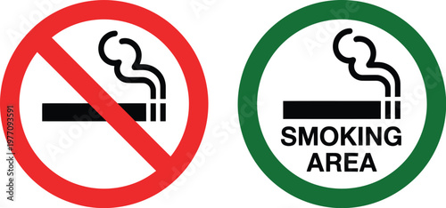 Smoking prohibition sign set, editable vector icons with no smoke symbol and stop sign design for public safety and warning graphics.