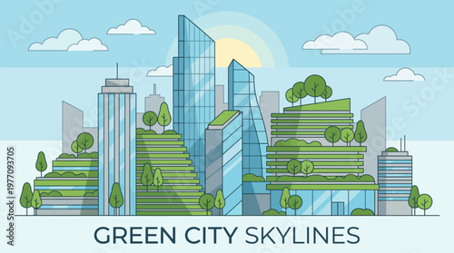 Green City Skyline: A vision of sustainable urban living, where skyscrapers integrate seamlessly with nature, fostering a harmonious blend of concrete and greenery.