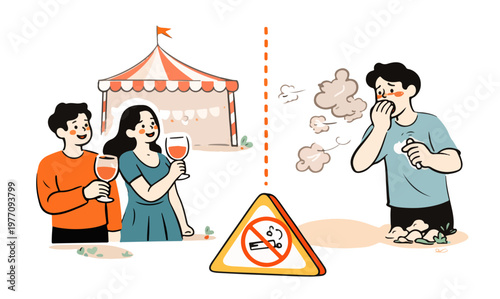 No Smoking Illustration, Smoke Free Zone Public Health Campaign
