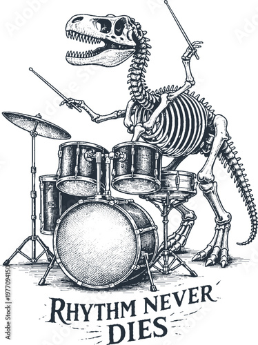Rhythm Never Dies – T-Rex Skeleton Drummer