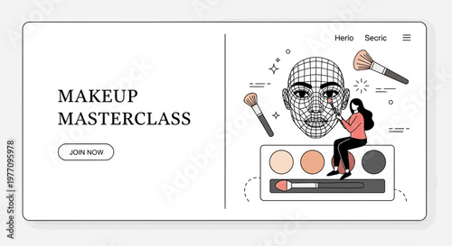 Makeup Masterclass Online Beauty Tutorial Course Web UI Design Concept Illustration Vector Art Landing Page Site Now