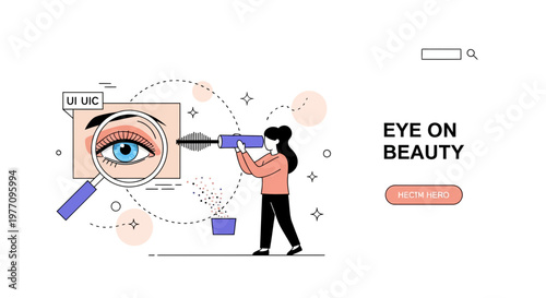 Girl use mascara on eye for web app ui art beauty icon face zoom look