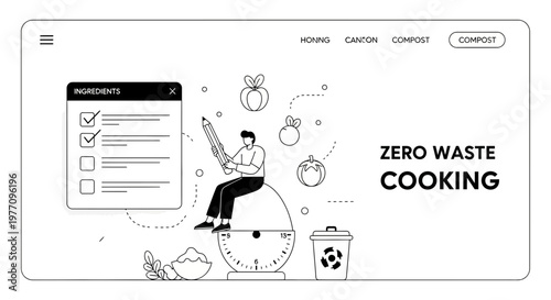 Zero Waste Cooking Banner Man Ingredient List Scale Compost Bin Food Eco Lifestyle Concept Design