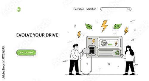 Electric car charging station landing page banner eco green energy power tech drive leaf nature clean save future mobility
