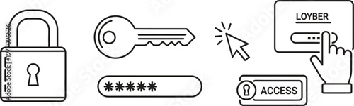 Security icons lock key access control and digital protection