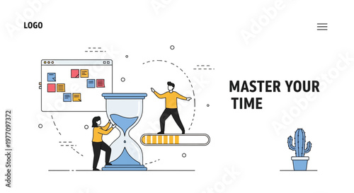 Productivity Kanban Time Management Hourglass Progress Board Illustration