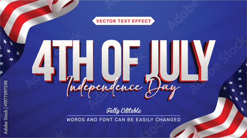 Quadro su tela Editable text effect 4th of july american independence day