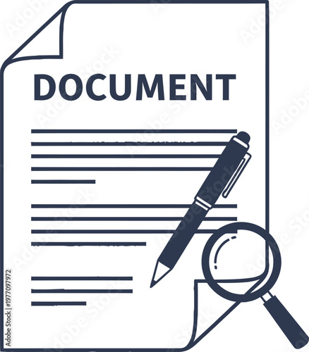 Title document with pen and magnifying glass illustration description a flat vector illustration of a document a pen and a