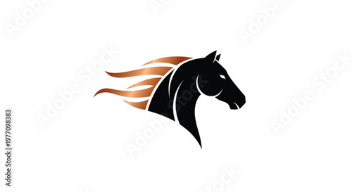 A dynamic equine logo featuring a black horse head with a stylized orange and bronze mane resembling flames or speed trails. This powerful emblem represents strength, agility, and rapid movement. 
