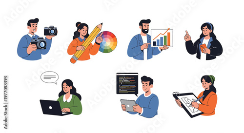 Flat design business people icons, office workers, professionals, communication, teamwork