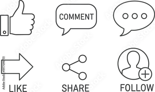 Social media icons likes comments shares and follower symbols