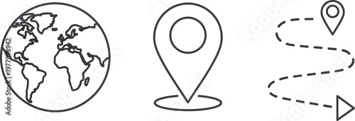 Global navigation and location icons earth pin and route