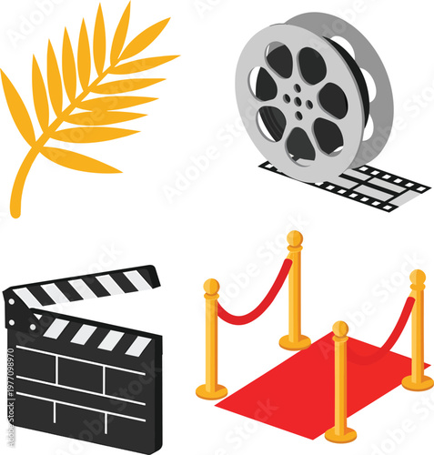 Film Festival and Movie Production Isometric Icon Set Illustration