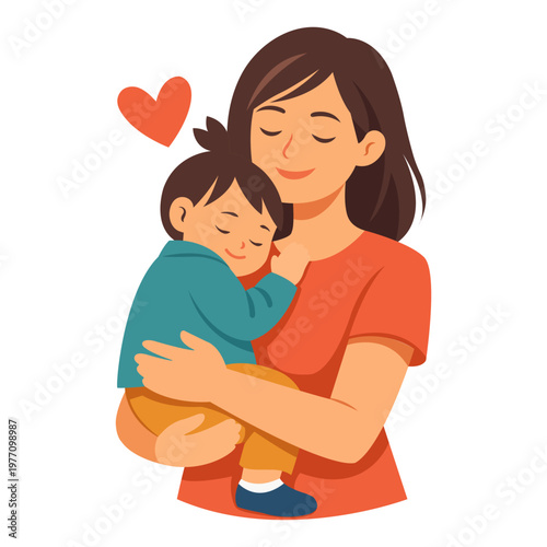 Mother Hugging Baby with Love and Care, Happy Parenthood Family Concept, Flat Vector Illustration