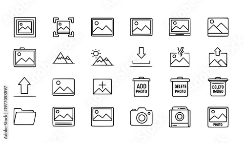 Premium picture line icon set image gallery outline symbols editable vector pictogram collection