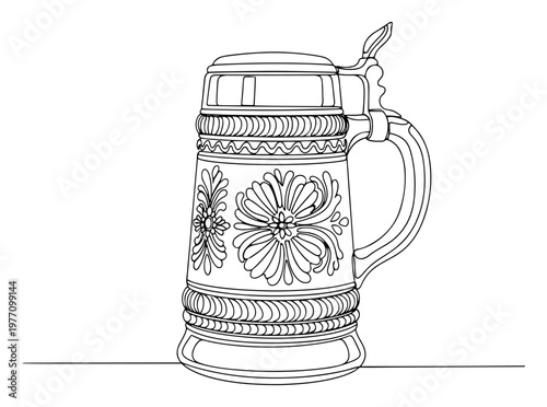 Photos Traditional ornate beer stein with lid drawn in minimalist continuous line art s