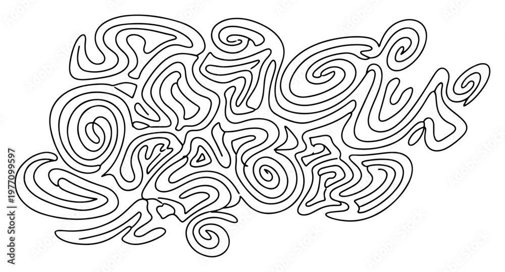 Fototapeta premium Abstract maze pattern made of continuous squiggly lines in minimalist line art style