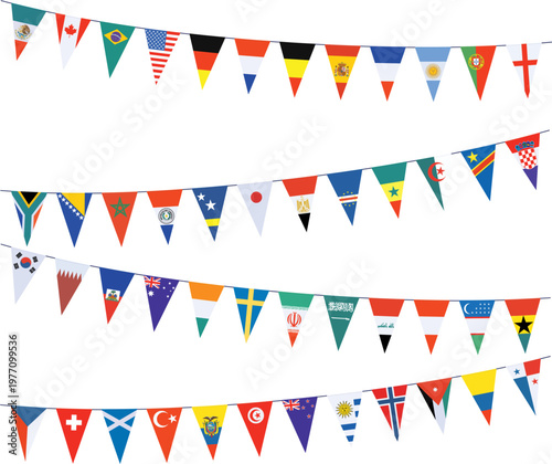 Garlands with pennants in the colors of the participating teams