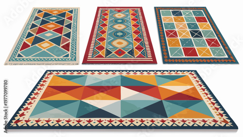 Vibrant modern abstract patterned rug collection vector set colorful geometric designs