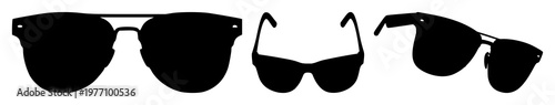 Sunglasses set with black silhouette of a pair against white background featuring iconography, fashion, optics with style and trend