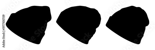 Beanie set with black silhouette on white background featuring winter hat, fashion accessory, headwear with silhouette and fashion illustration