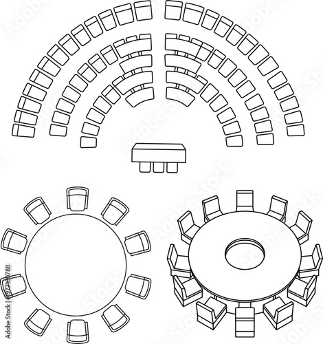 Meeting Room Seating Plan Vector Icons For Conference Hall And Round Table