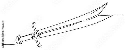 Foto Islamic scimitar sword with curved blade in continuous line art style