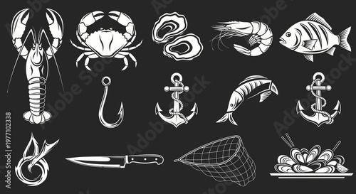 Seafood Restaurant and Fishing Gear Elements