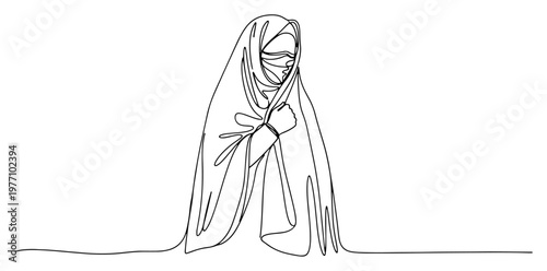 Foto Muslim woman wearing traditional niqab and hijab in continuous line art style