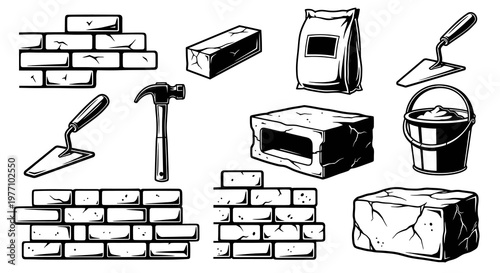 Bricklayer and Masonry Construction Tools Vector Set