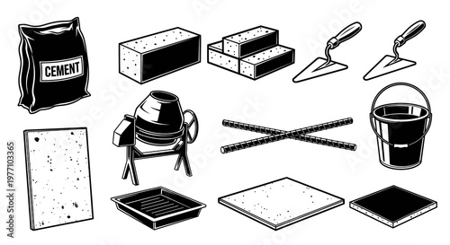 Industrial Construction Materials and Building Tools Icons