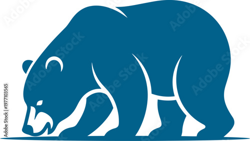 Bear silhouette sniffing the ground while walking can be Editable